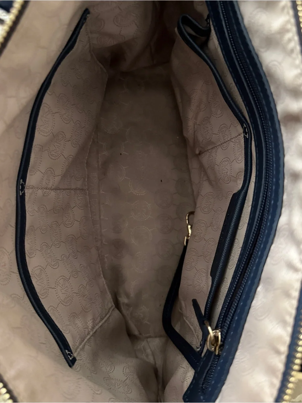 Michael Kors Dark Blue Leather Tote with Gold Accent Charm